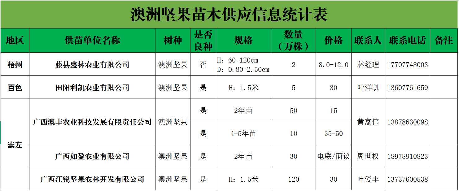 广西澳洲坚果苗木供应信息